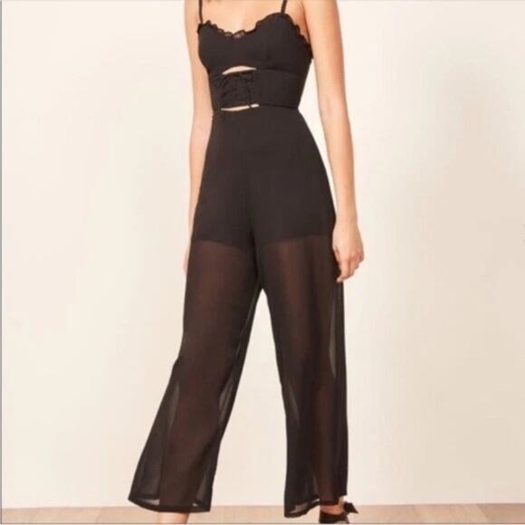 Reformation Fergie Cut Out Black Jumpsuit Size 6 - Picture 2 of 10